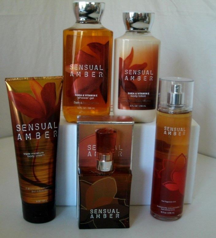 5 Pc Bath & Body Works Sensual Amber Set Lotion Gel Cream Mist 2.5 EDT Lot