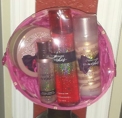 BATH AND & BODY WORKS THOUSAND WISHES 4 items women's pink gift basket NWT $75