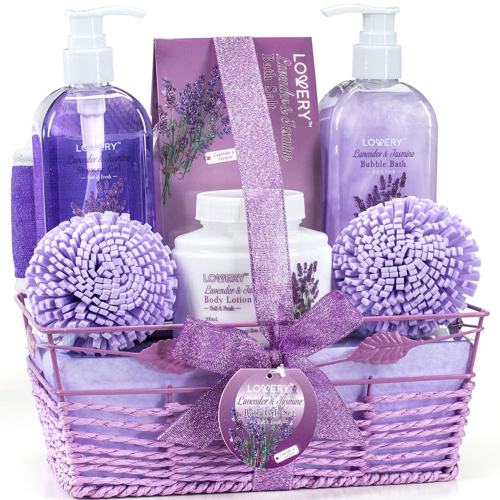 Bath and Body Gift Basket For Women and Men – Lavender and Jasmine Home Spa Set