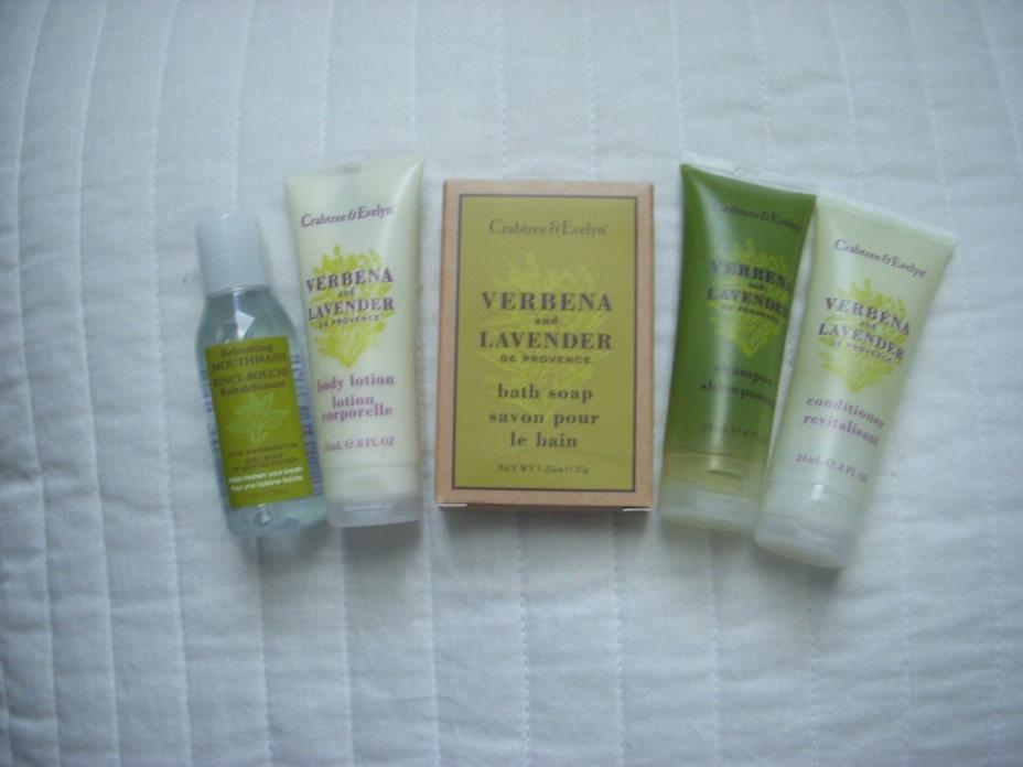 Crabtree & Evelyn verbena lavender 5pc travel set~ shampoo, conditioner, lotion
