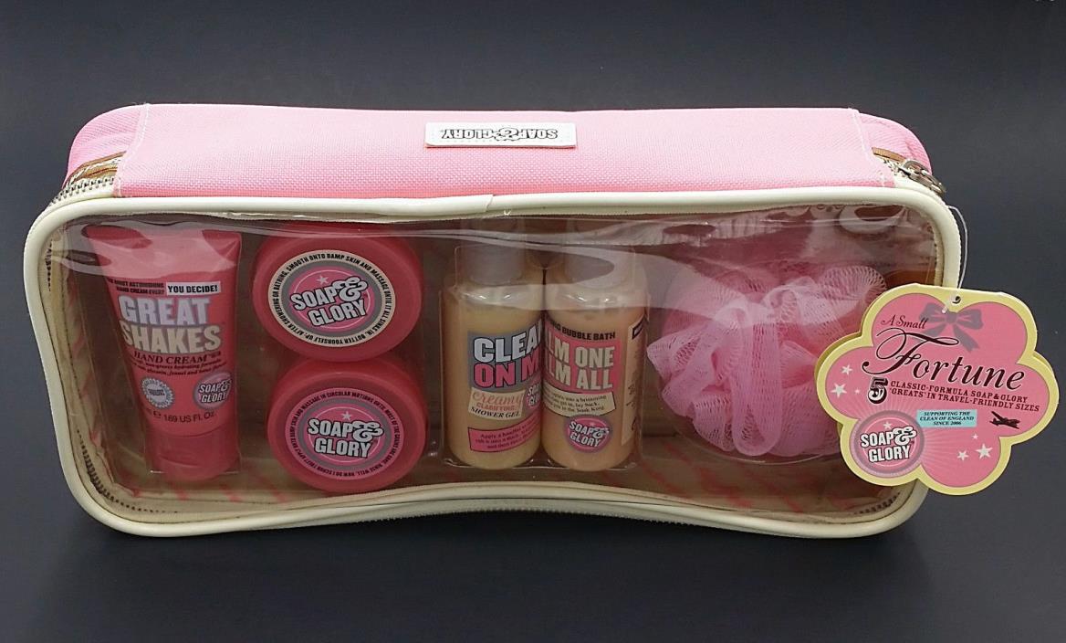 Soap And Glory A Small Fortune Set Bath Body Set 5 Travel Sizes Cosmetic Bag NEW