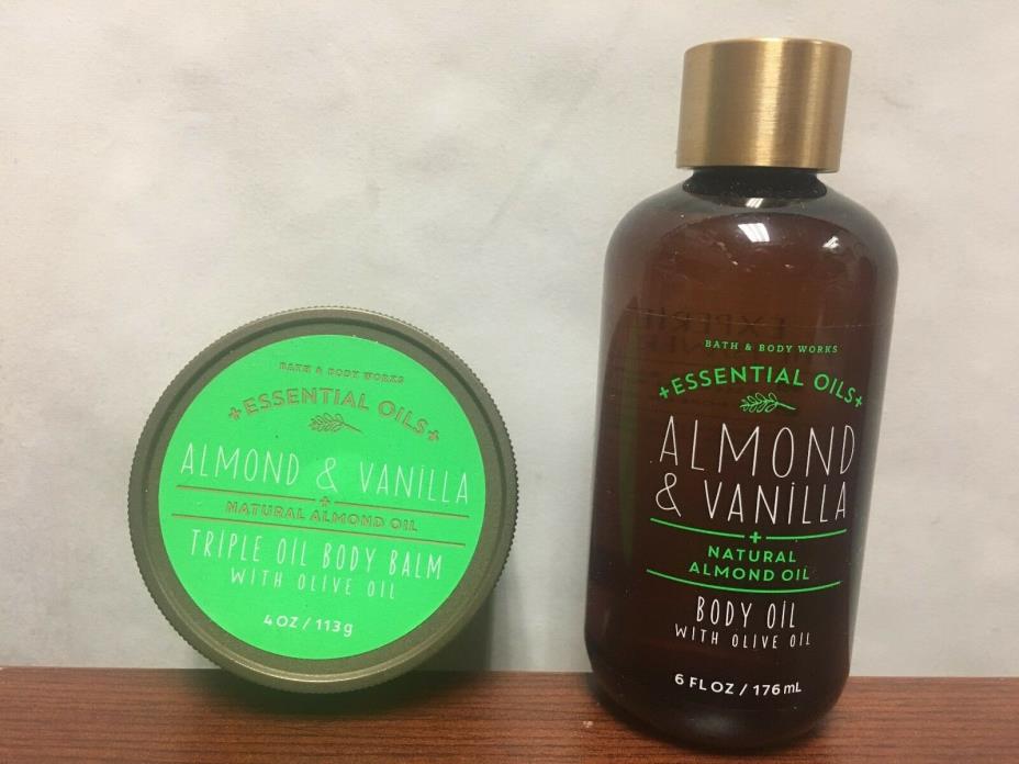 NEW Set of 2 Bath and Body Works Almond & Vanilla Body Oil 6oz & Body Balm 4oz