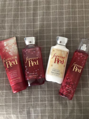 Bath and Body Works FOREVER RED Set: Fragrance Spray,  Cream,  Lotion, Bath Gel
