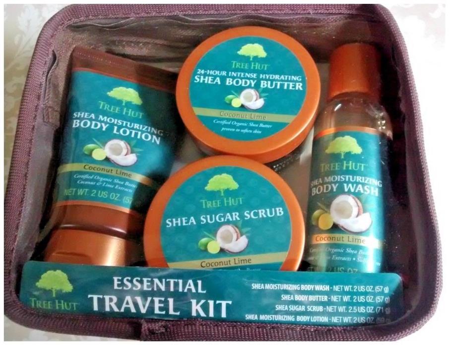 TREE HUT Intense Hydrating 4 pc + bag travel kit w Shea butter & coconut lime
