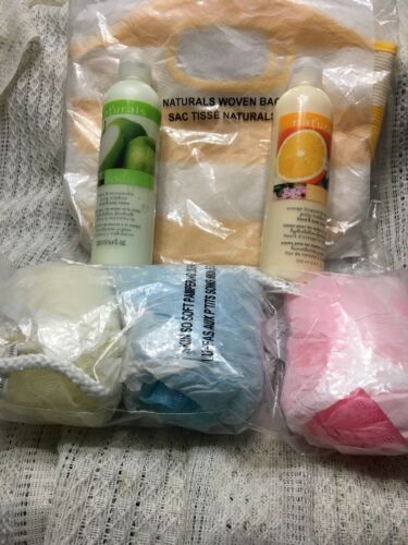 Avon Naturals Lotion, Bag, And 3 Loofahs