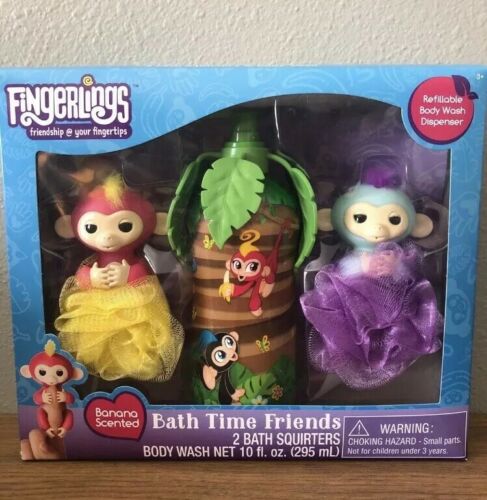 Fingerlings Bath Time Friends 2 Bath Squirters & Body Wash Banana Scented New