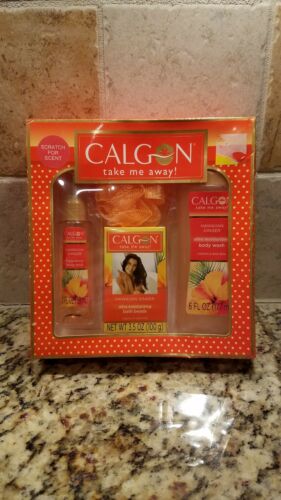 Calgon Hawaiian Ginger Gift Set Body Mist 2 oz, Body Wash, Bath Beads & Pouf