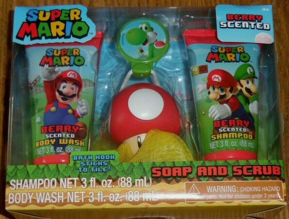 Super Mario Soap & Scrub Bath Set Kids Boy Girl Shampoo Body Wash Scent Berry