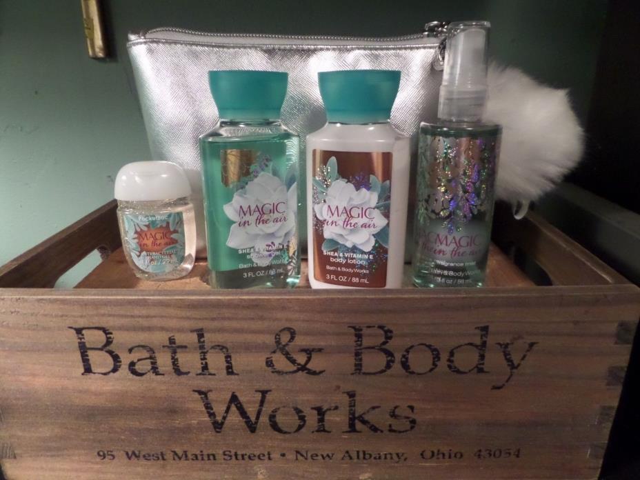 LOT OF FIVE Bath & Body Works MAGIC IN THE AIR Travel Sized Body Care with Bag