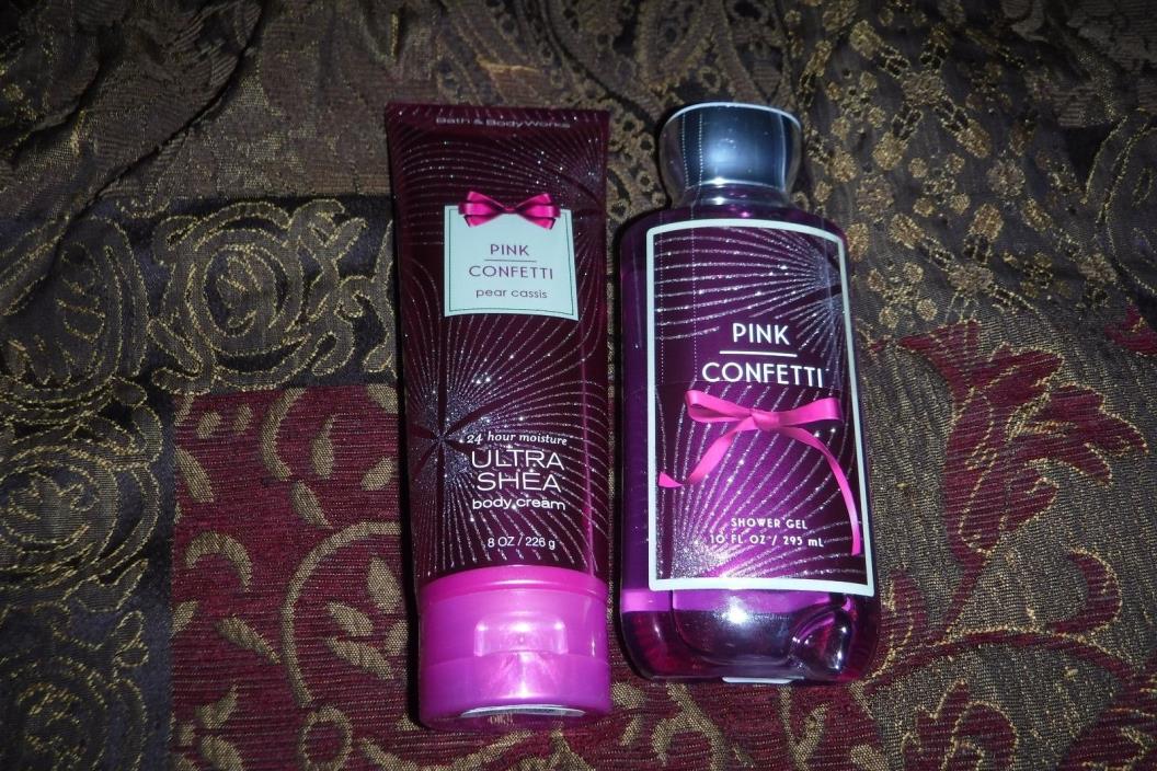 BATH AND BODY WORKS PINK CONFETTI SHOWER GEL, ULTRA SHEA BODY CREAM LOTION SET