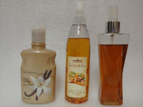 3 Bath & Body Works Fresh Vanilla Warm Vanilla Sugar Noir Body Spray Lotion Lot