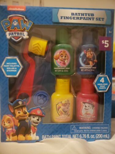 New Nickelodeon Paw Patrol Bath Set 4 Colors Fingerpaint Soap & Roller Stamper