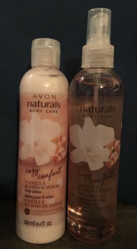 New Avon Naturals Vanilla & Sandalwood Set 2 Body Lotion & Body Spray 8.4oz NEW