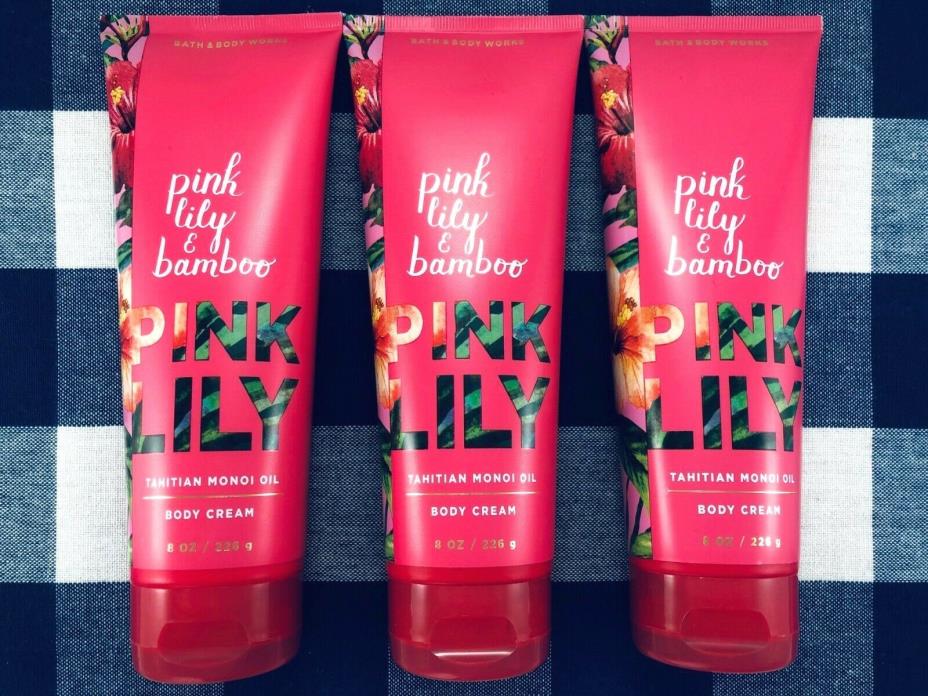 3 Bath and/& Body Works PINK LILY & BAMBOO Ultra Shea Body Cream 8oz Each