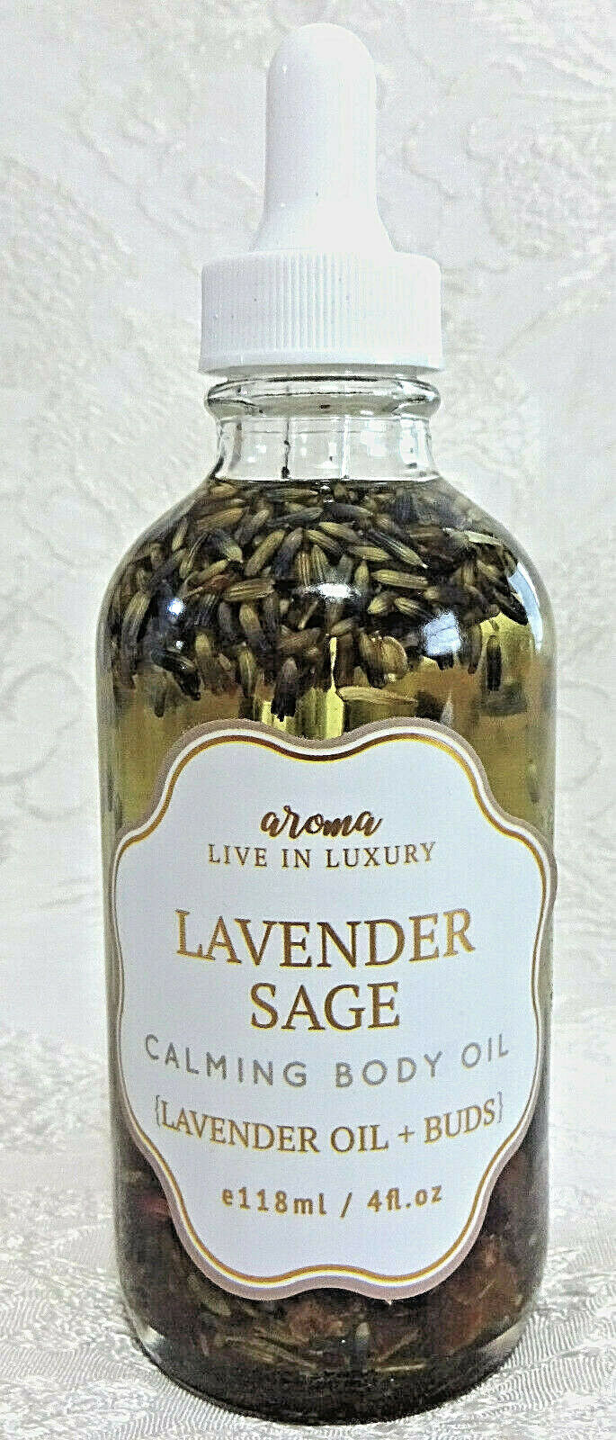 Lavender Sage Body Oil w/ Olive, Coconut, Jojoba, Argan Oils & More + Buds 4 oz