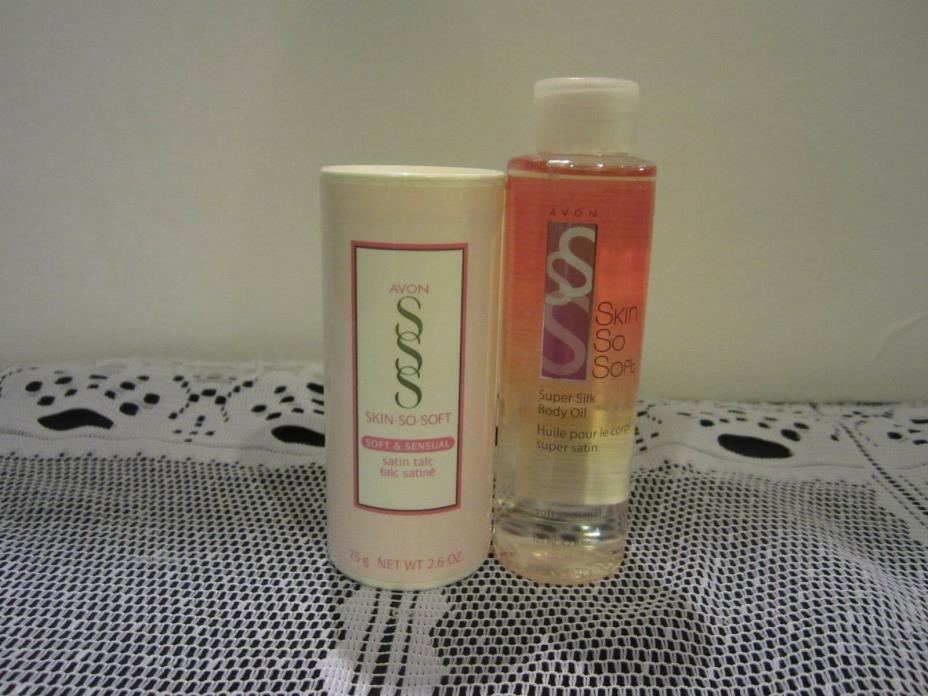 Avon SKIN SO SOFT Soft and Sensual Body Oil 4.2 fl oz and  SATIN TALC 2.6 fl oz