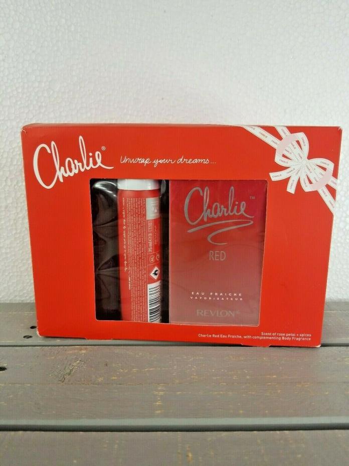 NEW Charlie Red by Revlon for Women Perfume Cologne Body Powder Gift Box Set