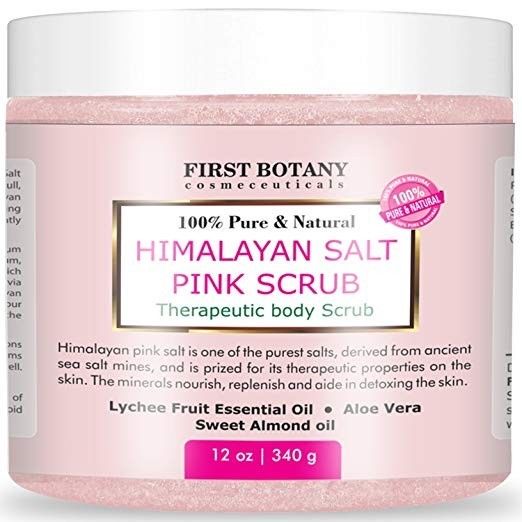 Himalayan Pink Salt Body Scrub Lychee & Almond Oil Therapeutic 12 Oz