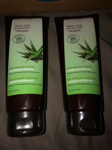 2 Ahava Aloe Vera Salt Scrub Soothing Detoxifing 7.5 OZ Dead Sea Essentials...Z4
