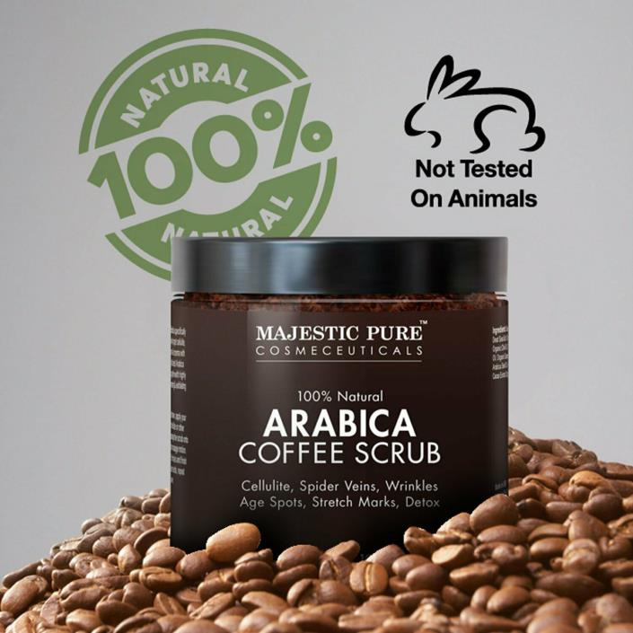 Majestic Pure 100% Natural Arabica Coffee Scrub for Cellulite and Stretch Marks
