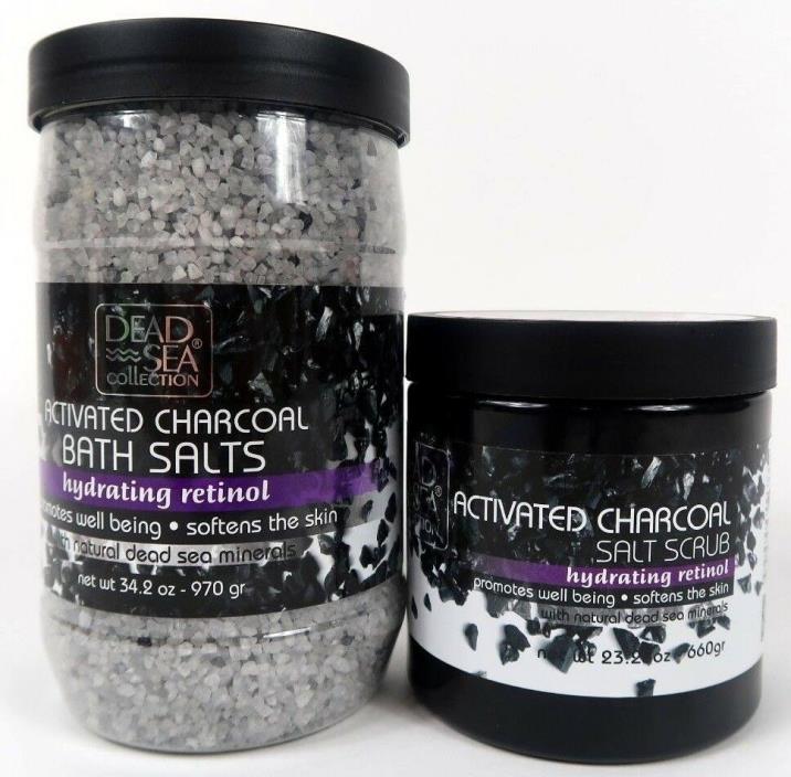 NEW Dead Sea Activated Charcoal bath salts collection 1 salt scrub, 1 bath salts