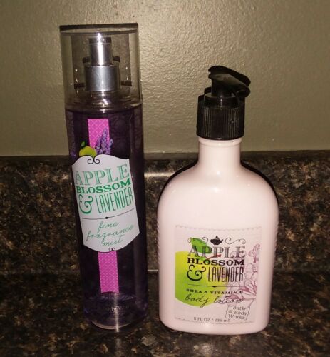 Bath & Body Works APPLE BLOSSOM & LAVENDER Fragrance Mist & Body Lotion 2pc Set