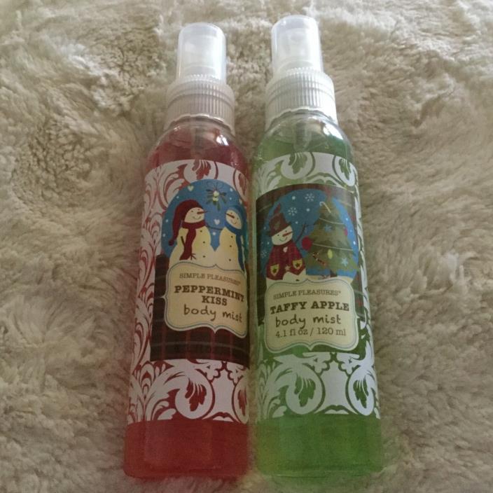 Simple Pleasures Set of Two Body Mist 4.1 - Peppermint and Taffy Apple New!