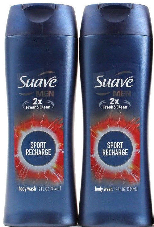 2 Suave Men 2X Fresh & Clean Sport Recharge Energizing Body Wash 12 Oz. Each