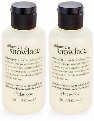 2 x SHIMMERING SNOWLACE Philosophy Shampoo Shower Gel Bubble Bath 4 oz