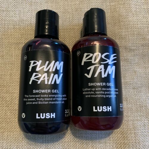 Lush Lot 2 Shower Gels Plum Rain Rose Jam 3.3oz New Vegan