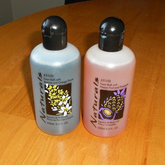2 Avon Naturals Foam Bath Passionfruit/Pineapple & Jasmine/Orange Flower 8.4 oz