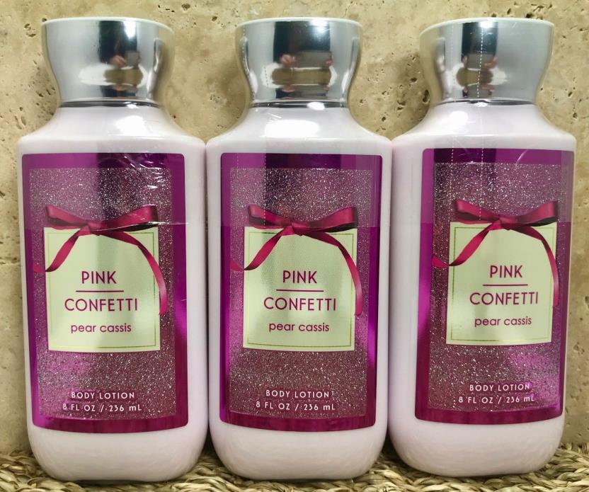 3 BATH AND BODY WORKS PINK CONFETTI  LOTION CREAM NEW GIFT SET**SEALED