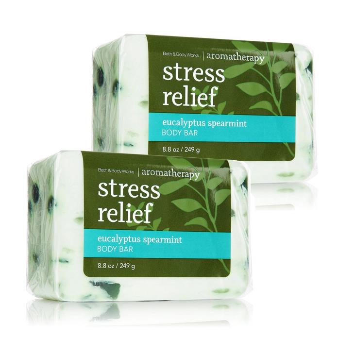 2 Bath & Body Works Aromatherapy Stress Relief Eucalyptus Spearmint Bar Soap