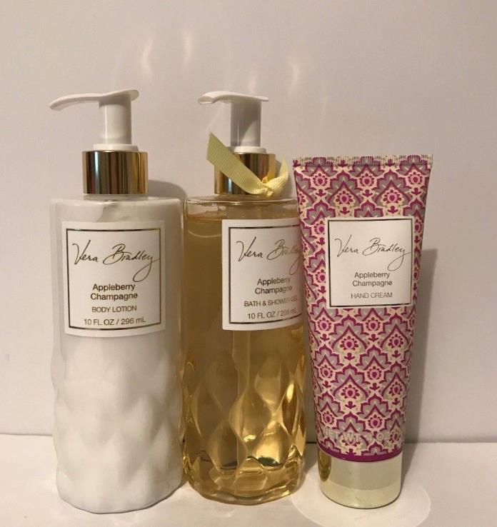 VERA BRADLEY Appleberry Champagne Body Lotion + Shower Bath Gel + Hand Cream NEW