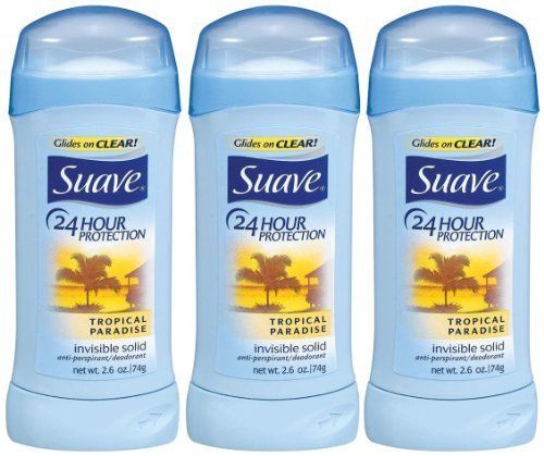 Suave 24 Hr Protection Invisible Solid Deodorant Tropical Paradise 2.6oz 3pk