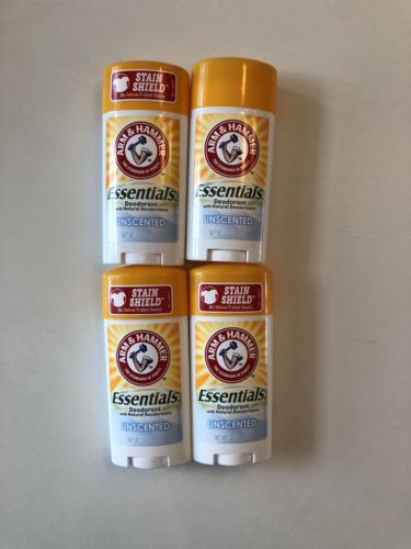 4 Pack Arm and Hammer Essentials Unscented Deodorant 2.5 oz Aluminum Free