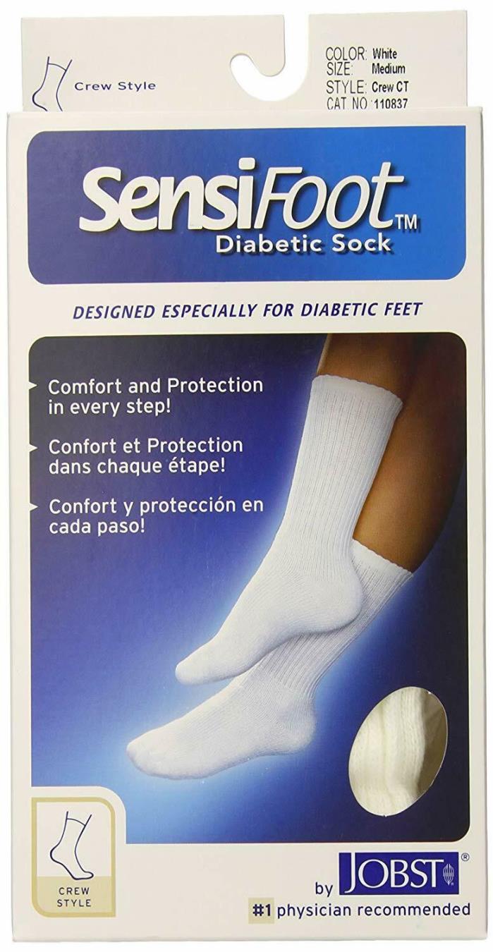 Jobst 110837 Sensifoot, Diabetic Crew Sock, White, Medium, 1 pair each