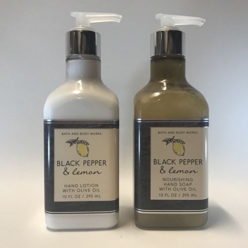 Bath Body Works Black Pepper & Lemon Nourishing Hand Soap & Lotion Set Olive Oil