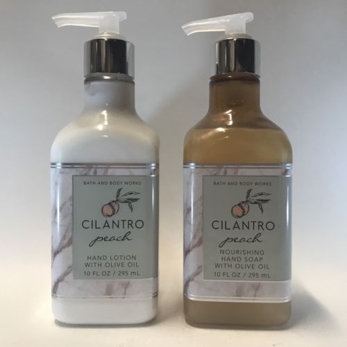 Bath Body Works Cilantro Peach Nourishing Hand Soap & Lotion Set Olive Oil 10 oz