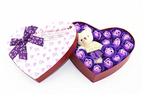 Valentines Day Scented Bath Soap Rose Petal In Heart Shape Box and amp; Bear