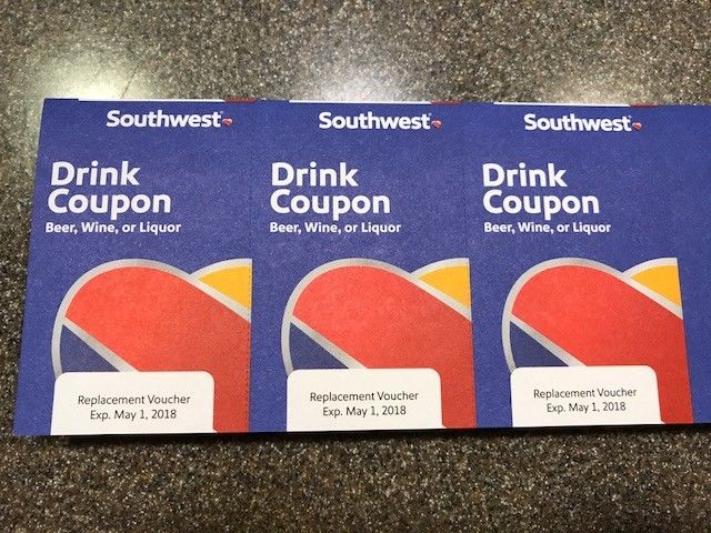 3 SOUTHWEST AIRLINES COUPONS VOUCHER DRINK  EXP 5/1/2018 FAST SHIPPING