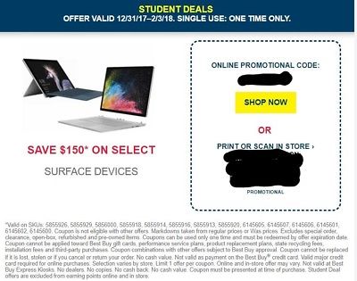 Best Buy Coupon SAVE $150* ON SELECT SURFACE DEVICES exp 2/3/18