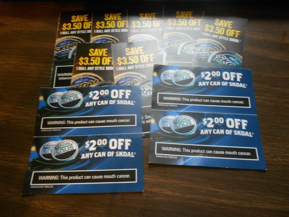 Skoal Smokeless Tobacco coupons (11) save $32.50 on cans and rolls