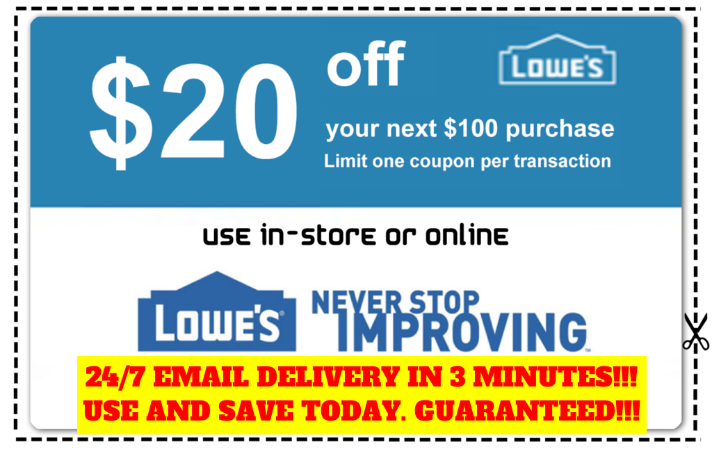 THREE (3x) Lowes $20 OFF $100 Coupons Discount - In store&online - Fast Shipment