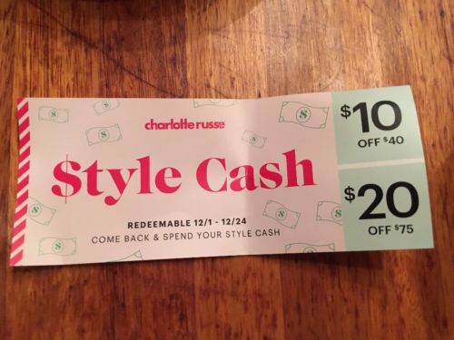 2x Charlotte Russe Coupon $10 Off $40, $20 Off $75 (Redeemable 12/1 - 12/24)