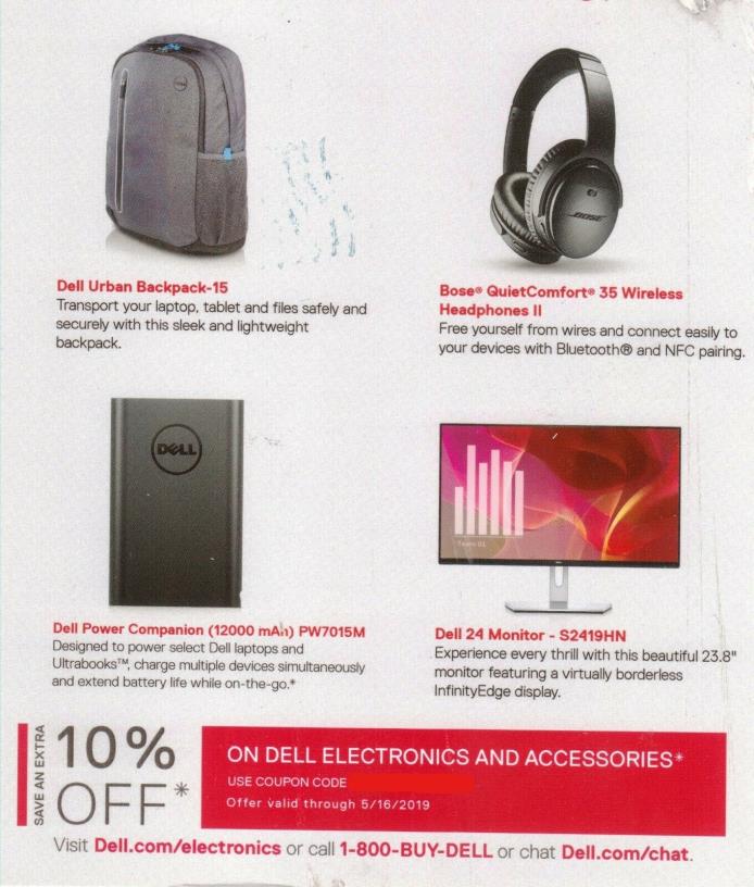 Dell 10% Off Coupon: Dell Electronics And Accessories. Expires 05/16/19