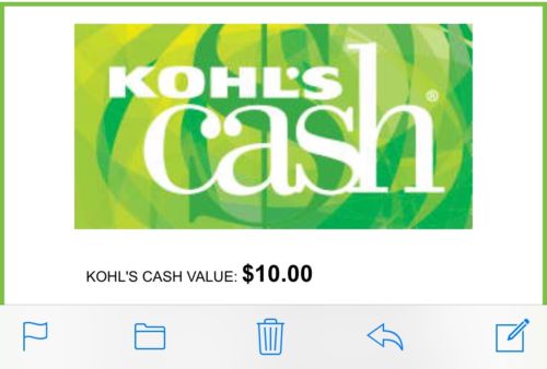 kohls cash $10 Face Value 9/24/18-9/30/18