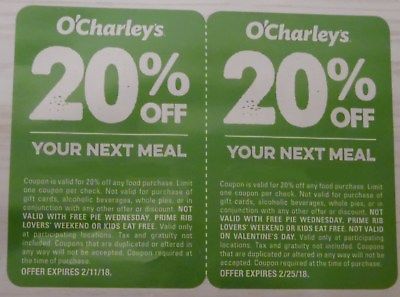 O'Charley's restaurant - 2 20% off coupons - exp. 2/11, 2/25