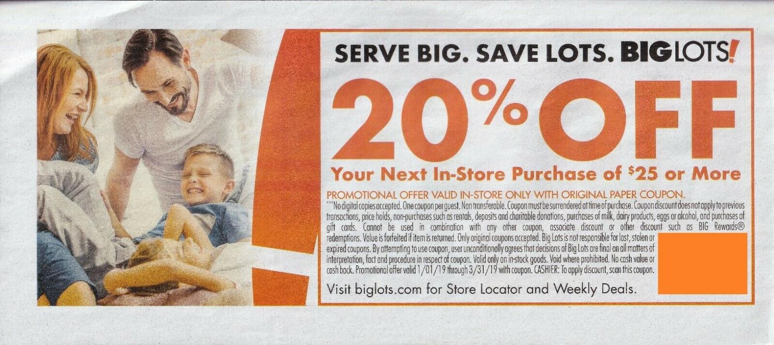 Big Lots 20% Off Your Next In-Store Purchase of $25 or More Coupon