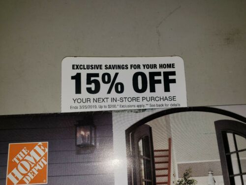 ONE [X1] 15% OFF Home Depot Coupon -Instore ONLY Save up to $200 - Fast Shipment